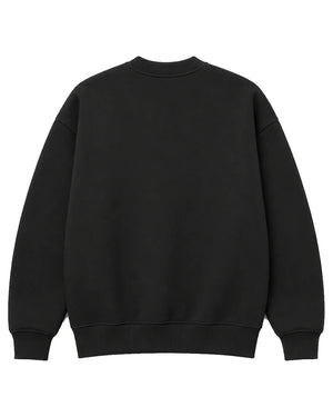 Black crew neck sweater, back view, blank print area