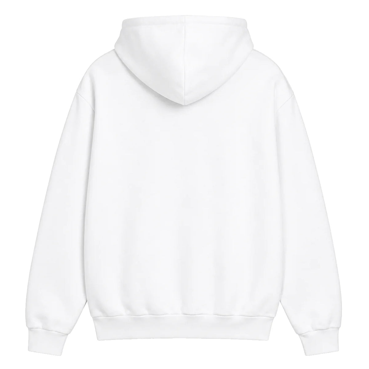 White hoodie, back view, blank print area