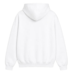 White hoodie, back view, blank print area