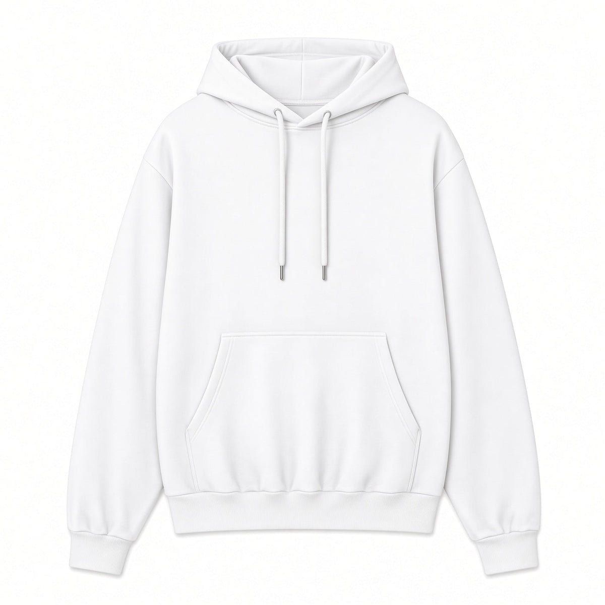 White heavyweight brushed fleece hoodie, front