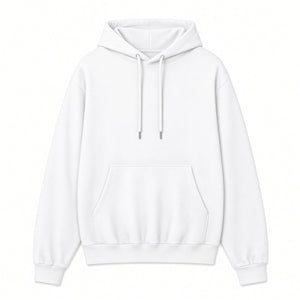 White heavyweight brushed fleece hoodie, front